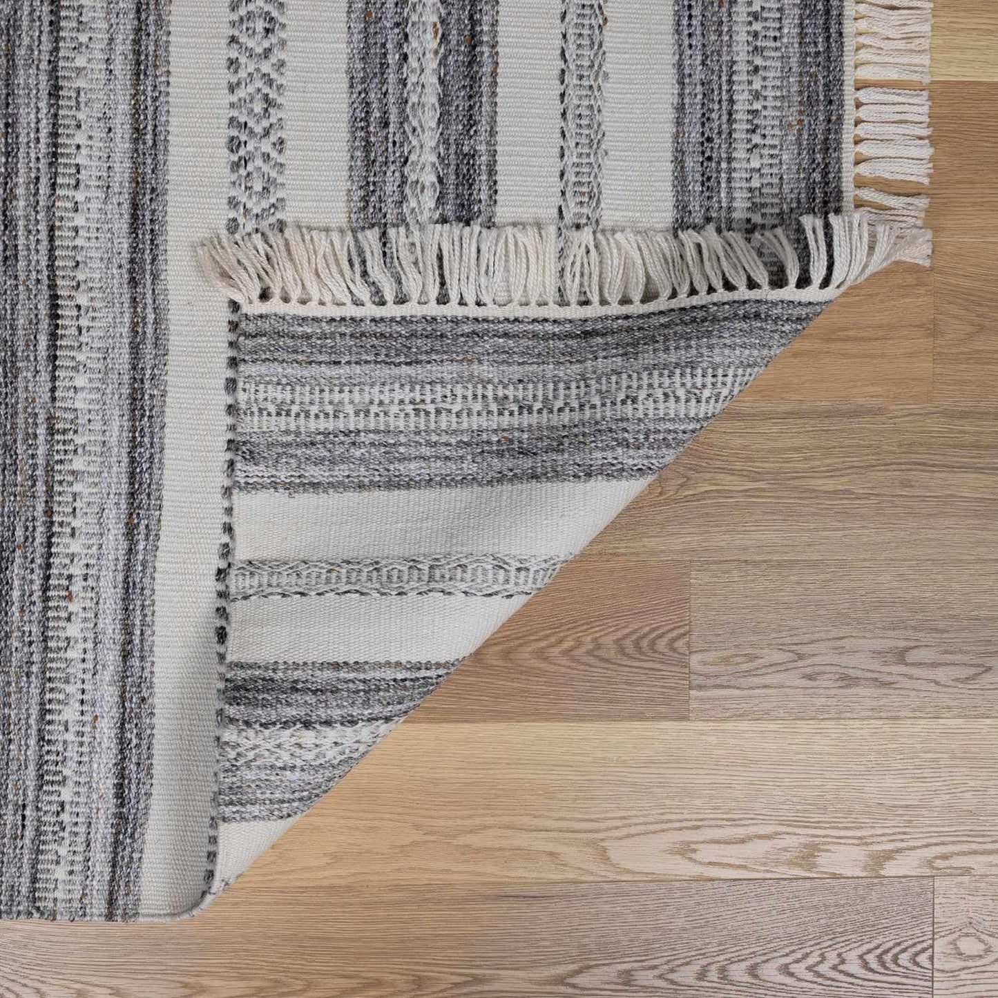 Hauteloom Geographe Recycled Material Living Room, Bedroom Area Rug - Striped Geometric Border - Contemporary Modern Minimalist Farmhouse Boho - Beige, Dark Red, Charcoal, White, Gray - 5' x 7'6"