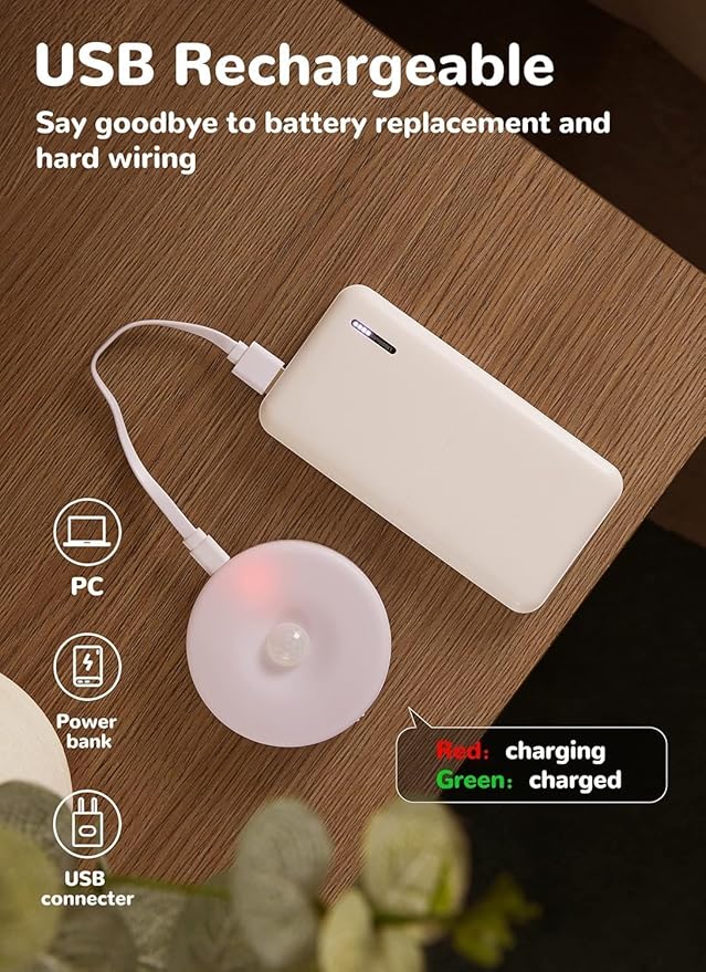 Homelist 3 Pack Motion Sensor Lights Indoor, Rechargeable Wireless LED Puck Lights, Battery Operated Motion Sensor Night Light for Closet, Stairs, Kitchen, Cabinet, Toilet