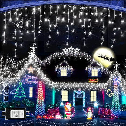 JXLEDAYY Christmas Lights Super Long 1280 LED 131 FT LED String Lights with 240 Drops Plug in 8 Modes Christmas Decoration for Holiday Wedding Party Bedroom Garden Patio Outdoor Indoor (Cool White)