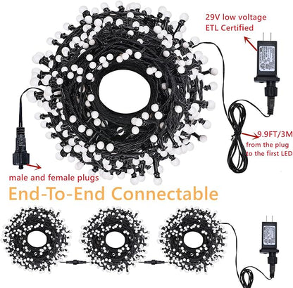 LED Christmas Lights Outdoor,300LED 105Ft 8 Modes Plug-in Connectable Waterproof Globe String Lights for Outdoor & Indoor Decorations (Multi-Colored)