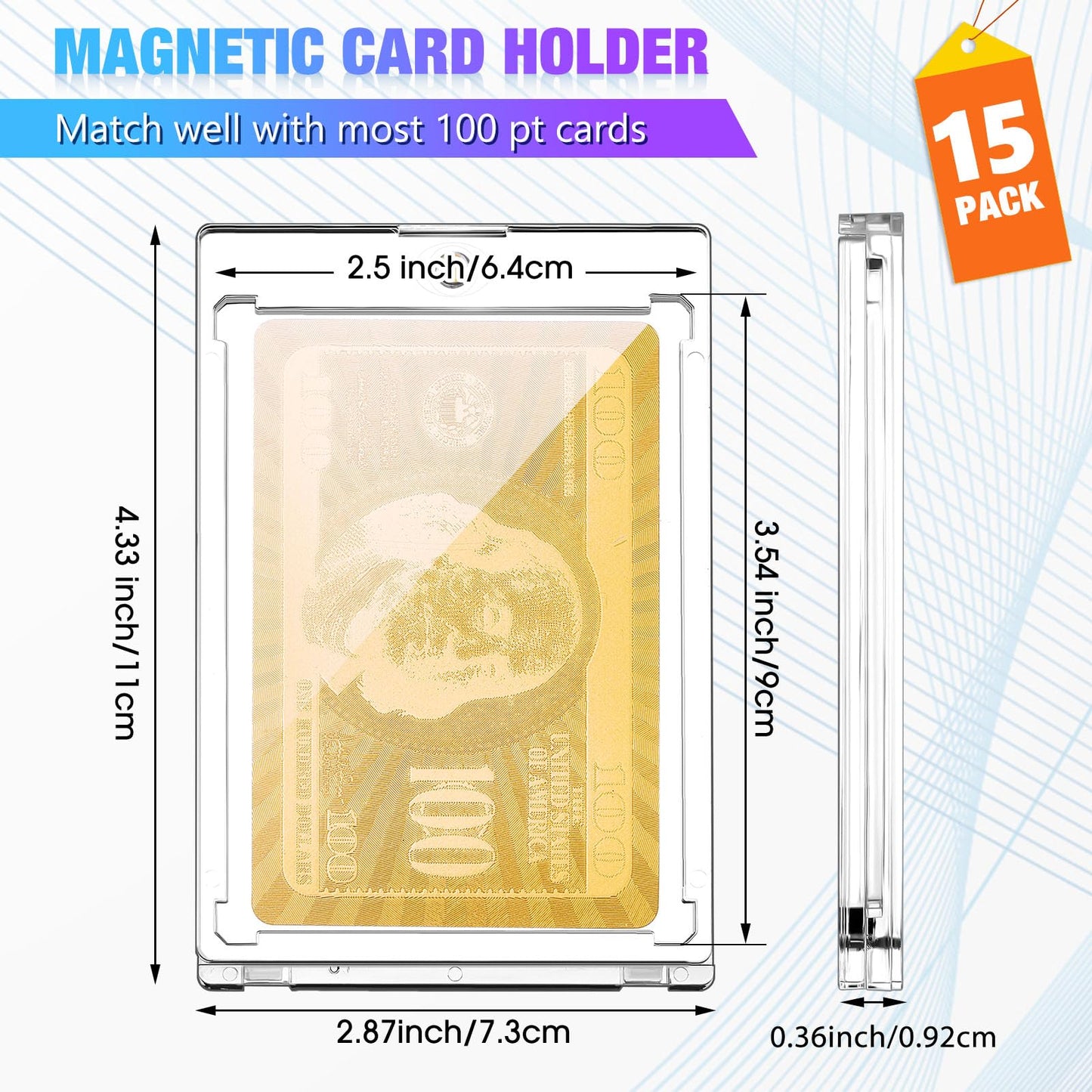 SATINIOR 15 Pcs 100 Pt Magnetic Card Holder, Holder Case Clear Protectors for Thick Baseball Football Hockey Cards
