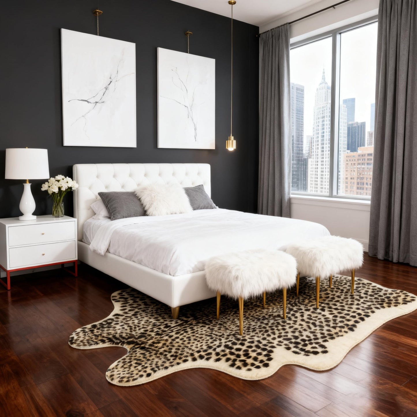 Mibathni Cheetah Print Rug, Leopard Rug Faux Cowhide Animal Skin Fur Hide Cheetah Area Rug Carpet for Living Room Bedroom Western Decor 6.7 x 5.2ft