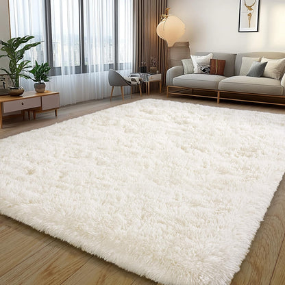 Cream White Plush Rug for Living Room Fuzzy Carpet for Bedroom Dorm, Non-Slip High Pile Rug, Shag Rug for Playroom Nursery Home Office Decor 8X10 Ft