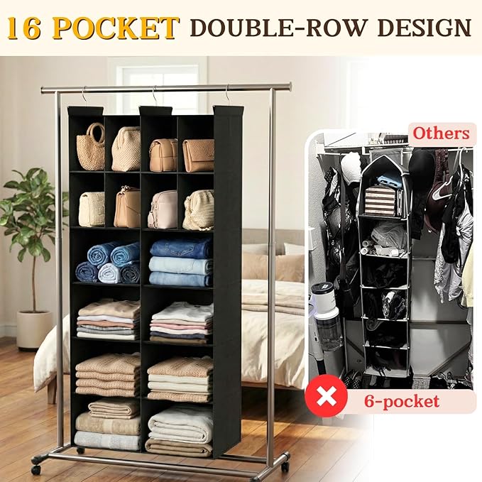 Ofiray-home 6 Tier Hanging Closet Organizer, 16 Compartments Sweater Organizer