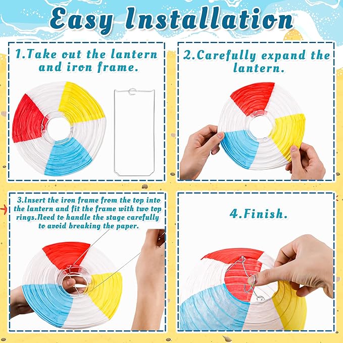 36Pcs Summer Beach Party Decorations Paper Lanterns Paper Fans - Luau Pool Hawaiian Tropical Themed Hanging Decor for Home Birthday Outdoor Indoor