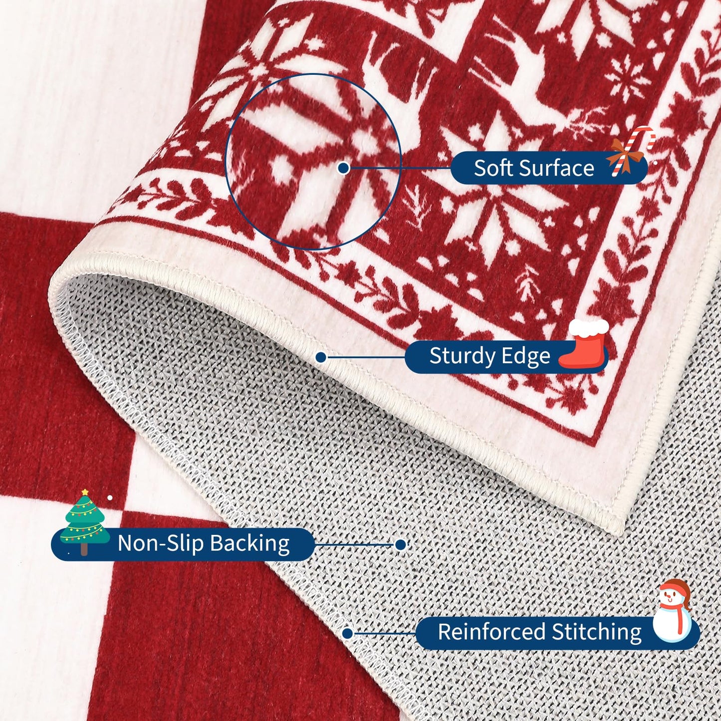 Garvee 4x6 Rugs for Living Room, Checkered Christmas Rugs for Holiday Decor, Non Slip Low Pile Washable Rug for Kitchen, Entryway, Bedroom, Red