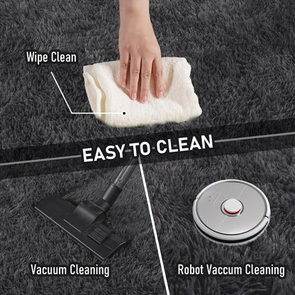 KOGSA 9x12 Large Area Rugs for Living Room, Charcoal Gray Ultra Fluffy Plush Rug for Living Room Bedroom, Thick Fluffy Carpet for Girls Boys Kids Room, Non Slip Dorm Rug for Home Decor Aesthetic