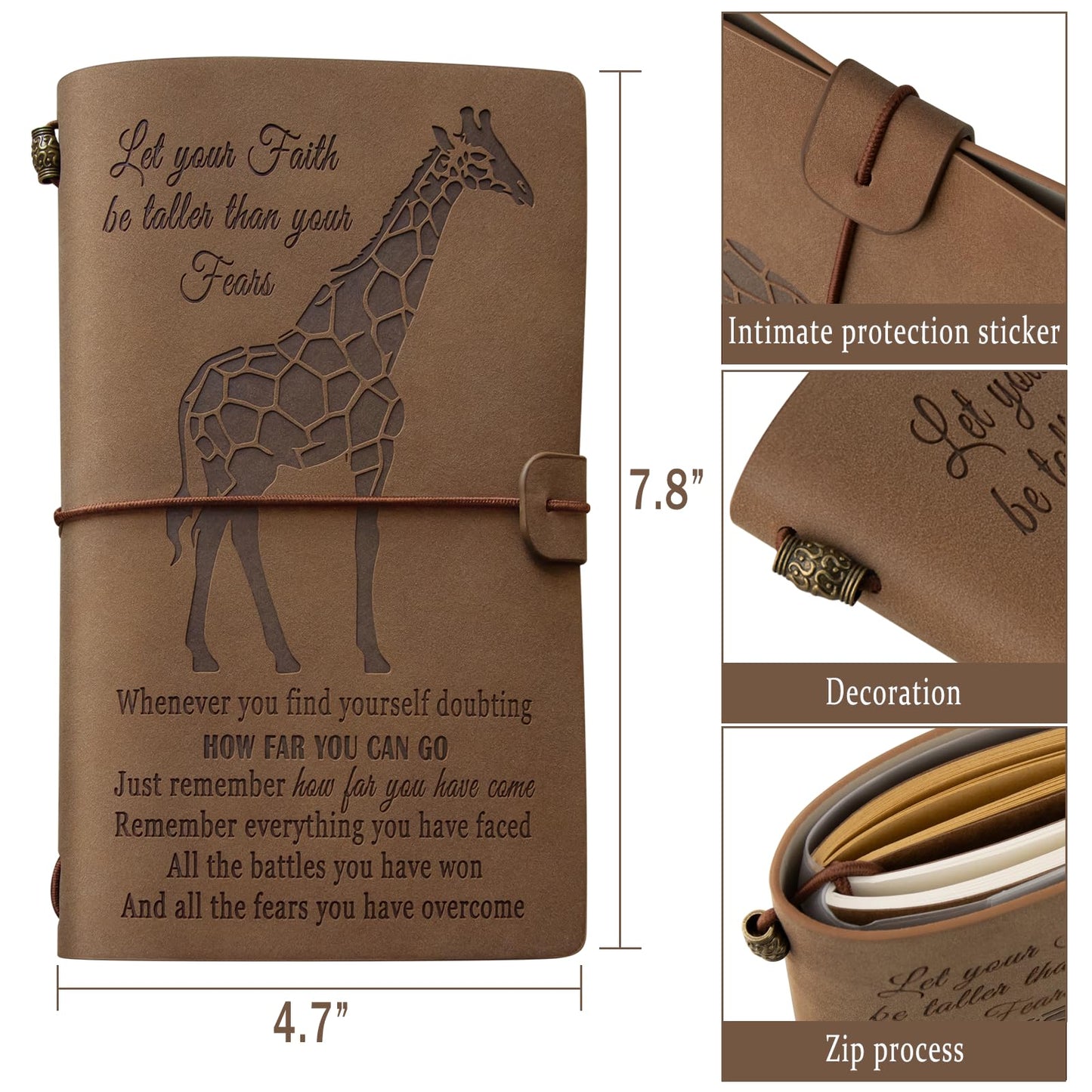Xeboba Giraffe Gifts Leather Journal Notebook with Pen and Keychain Inspirational Giraffe Lover Gifts for Women Girl Refillable Sketchbook, Travel Diary, Lined Planner, 7x5 Inches
