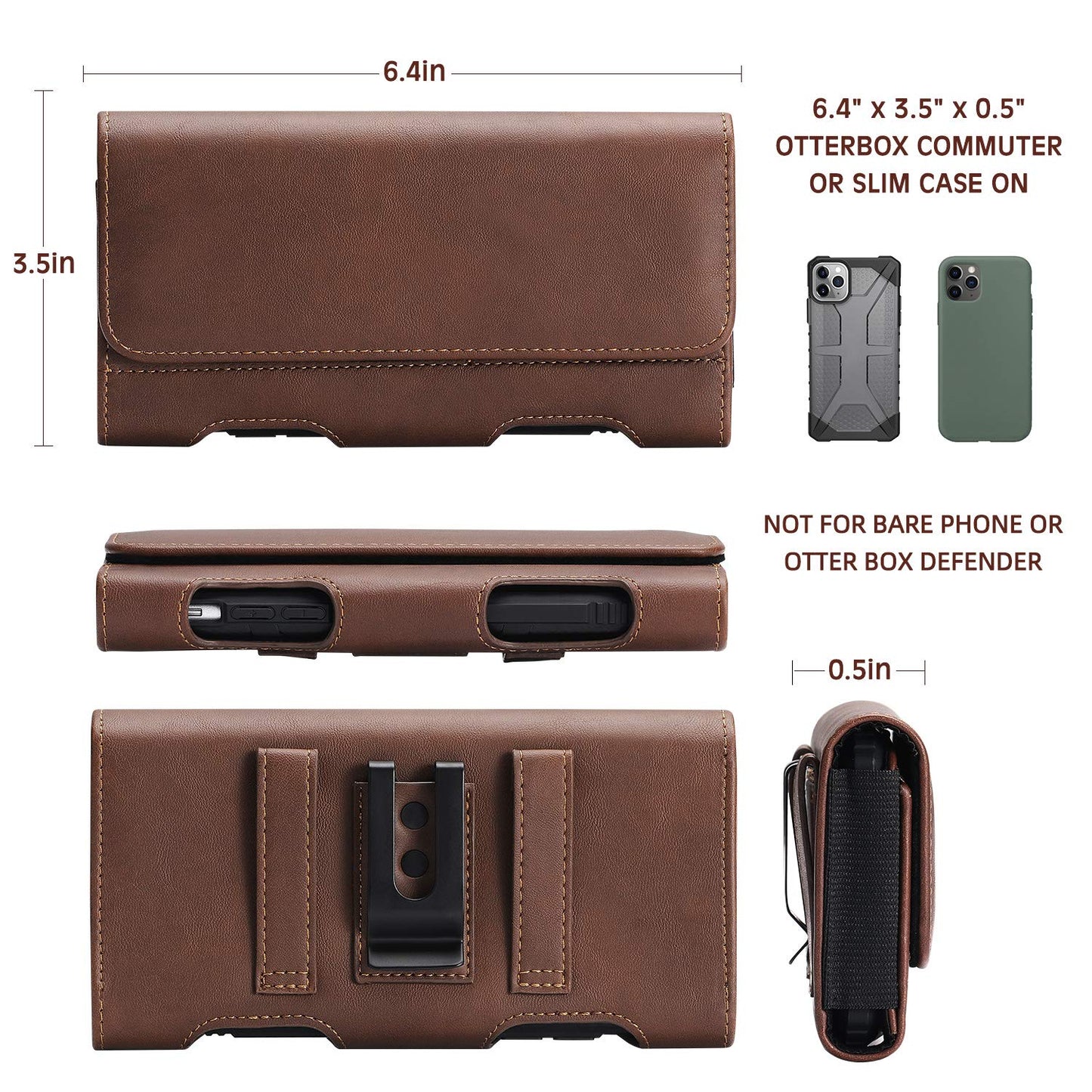 BECPLT for iPhone 17 Pro Max 16/15/14/13/12/11 Plus Holster Case Belt Clip Case Leather Holster Pouch with Card Holder for Galaxy S25+ S24/S23/S22/S21 Plus Brown
