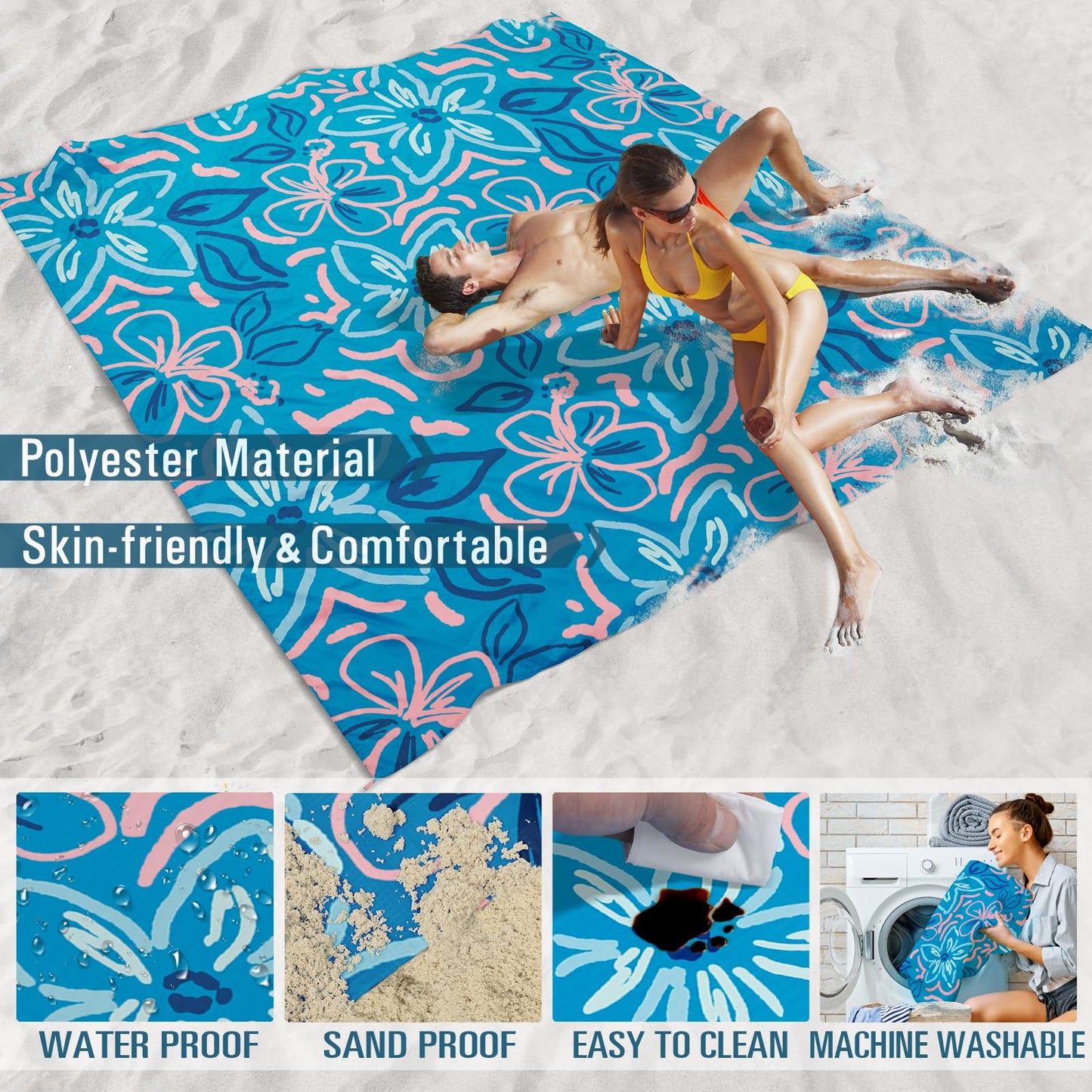 Famstar Beach Blanket Sandproof Waterproof 78''×81''1-5 Adults Oversized,Compact Lightweight Durable Beach Mat for Travel Camping Hiking Picnic Blanket