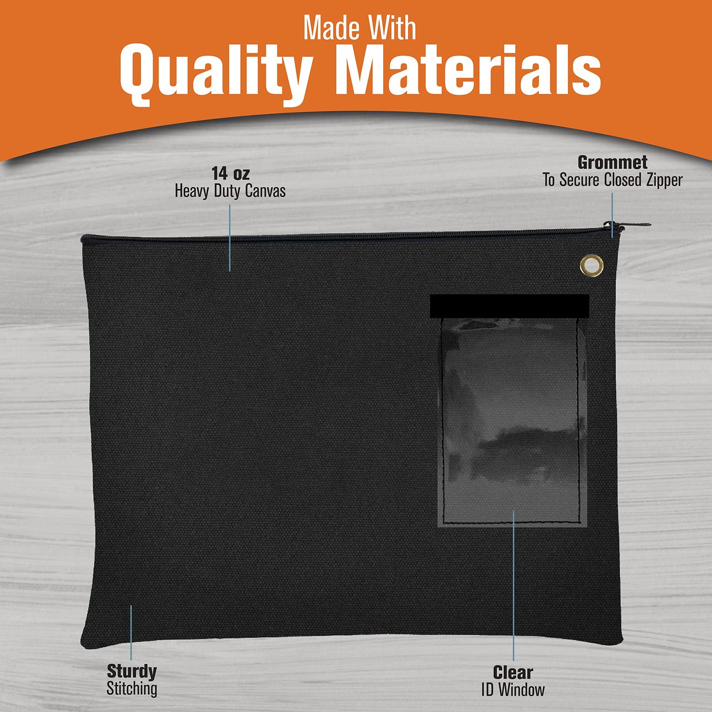 BankSupplies Canvas Interoffice Mailer, 14 oz. - 14W x 11H - Black - Transit Bag - Large Zipper Bag with Grommet - Use with Padlock or Zip Tie for Security - Interoffice Mail Bag