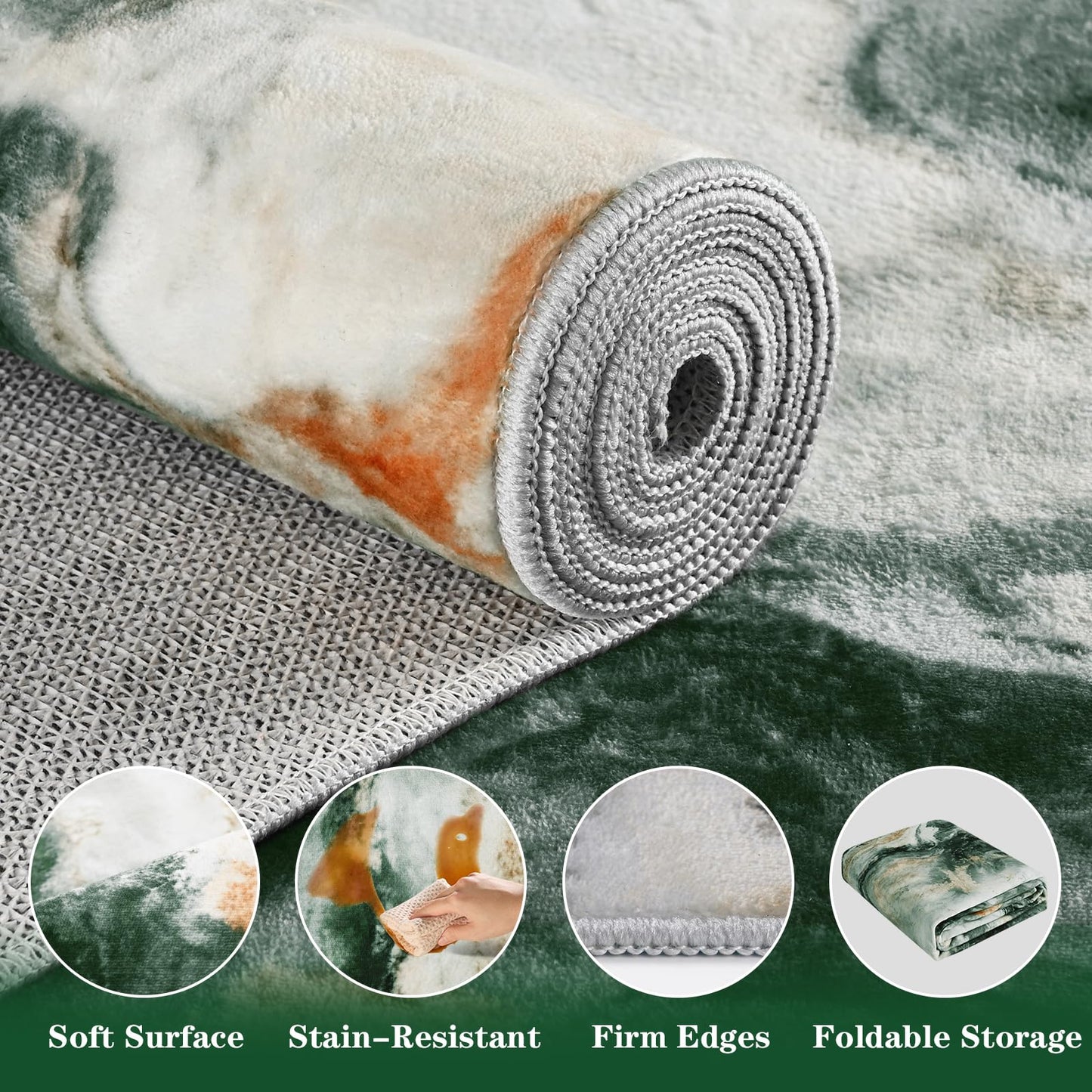 Yinhua 2x7'3 Rug Runners for Hallways, Marble Runner Rug Non Silp, Soft Abstract Kitchen Runner Rugs Non Shedding, Washable Area Rugs Green and Gold, Stain Resistant Carpet for Bathroom Entryway Hall