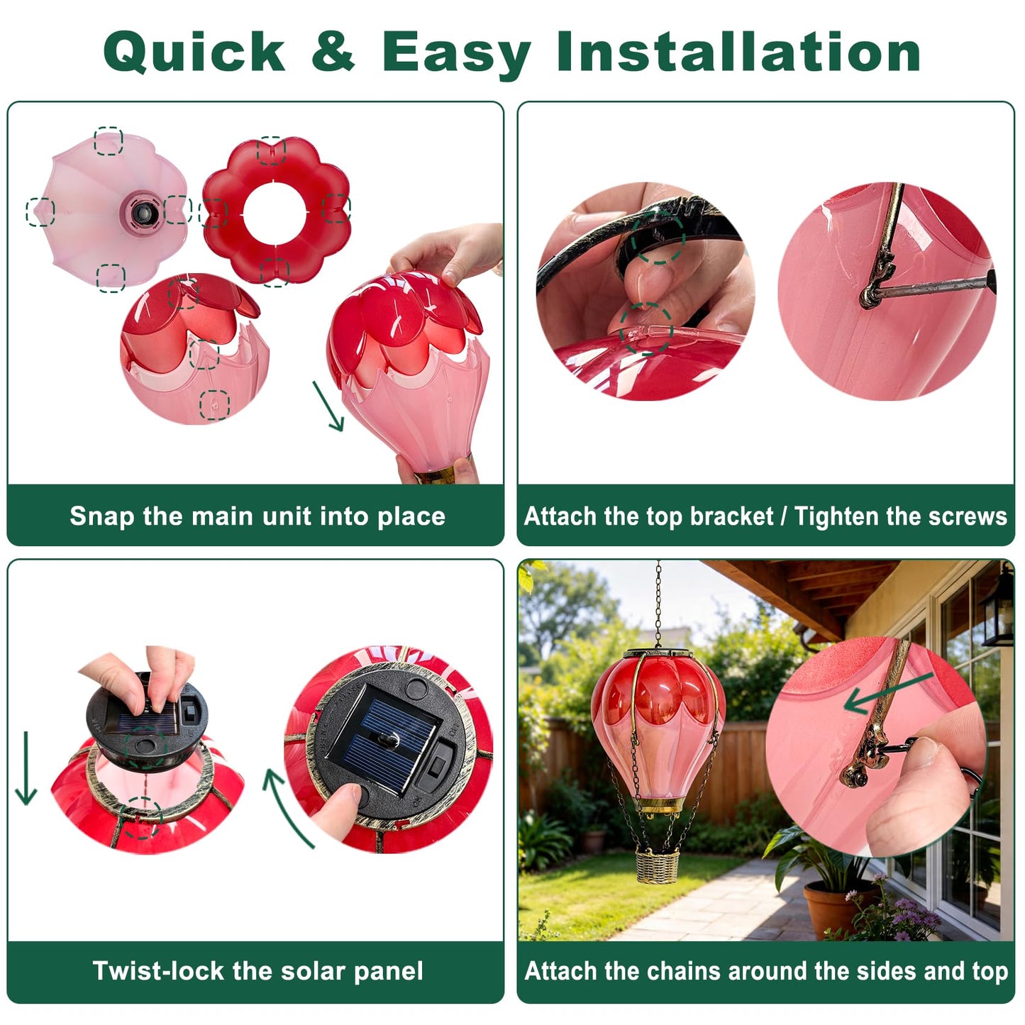 Hot Air Balloon Solar Lantern Outdoor Waterproof, Solar Powered Light for Garden Patio Yard Pathway Porch, Gift for Mom Grandma Women – Pink (1 Pack)