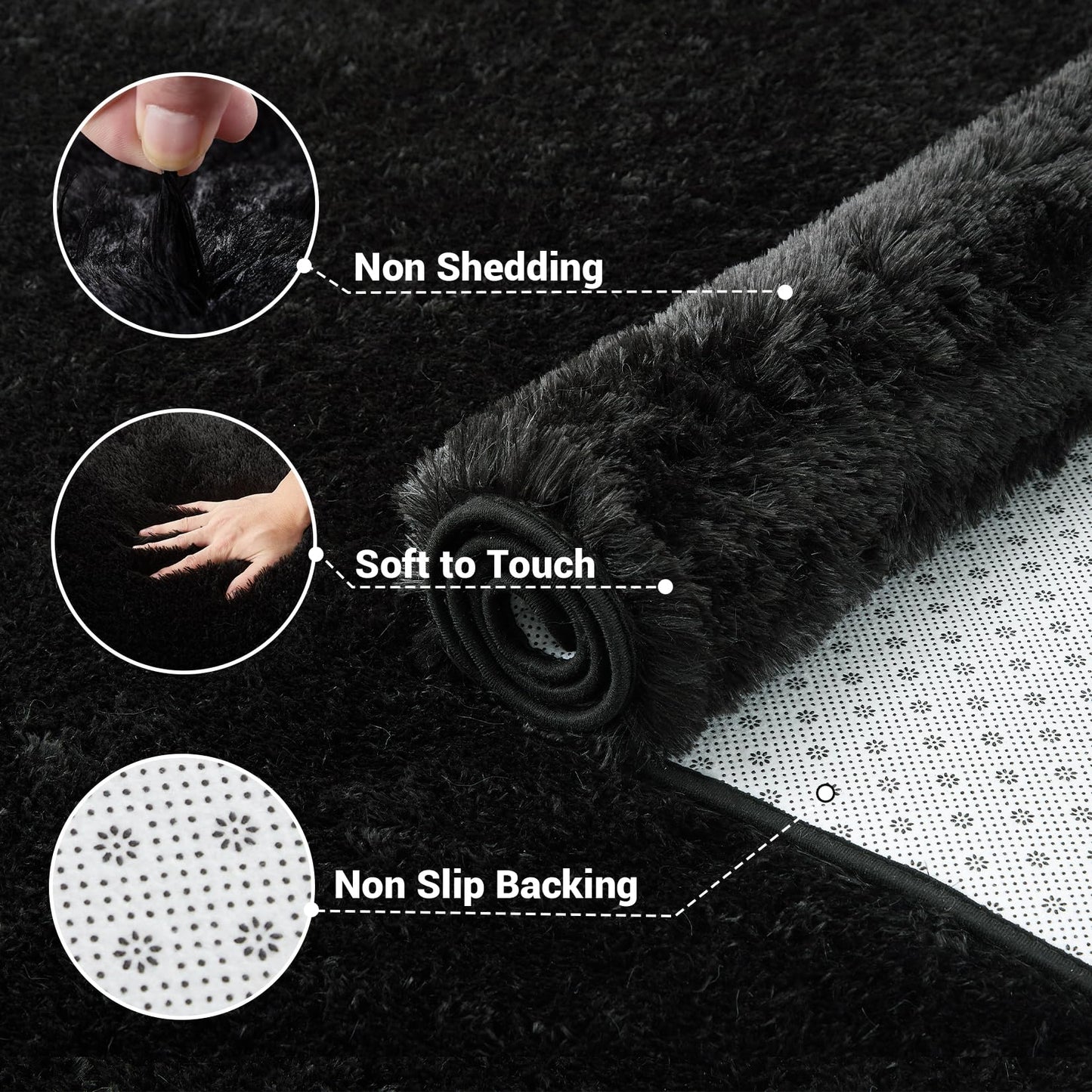 COZYLOOM Luxury Super Soft Fluffy Area Rug 4x6 Plush Fuzzy Rugs Ultra Soft Fluffy Furry Rugs Non Slip Non Shedding Area Rug Indoor Carpet for Nursery Kids Room Bedroom Home Decor,Black
