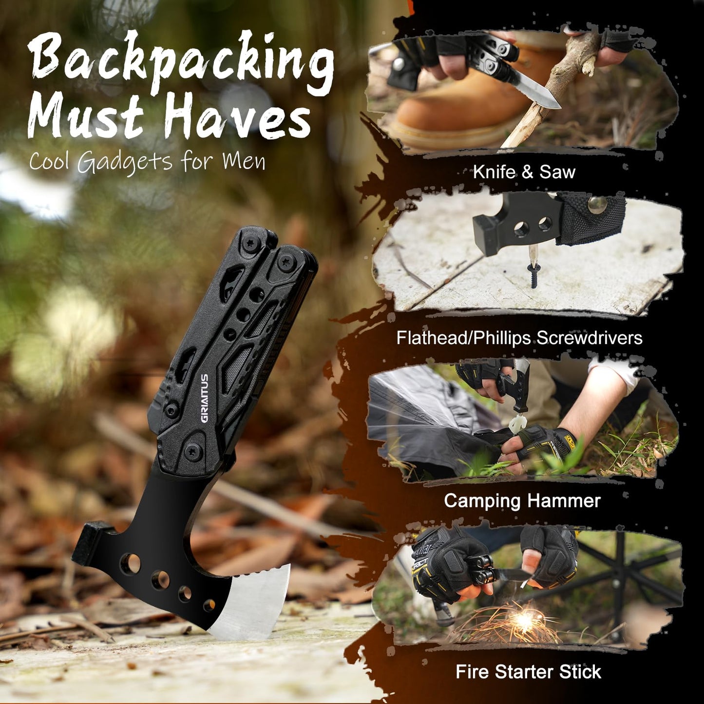 16 in 1 Multitool Survival Gear for Camping & Hiking, Multi Tool with Axe, Hammer, Pliers, Saw, Screwdrivers & Whistle, Camping Accessories and Gifts for Men Dad Husband