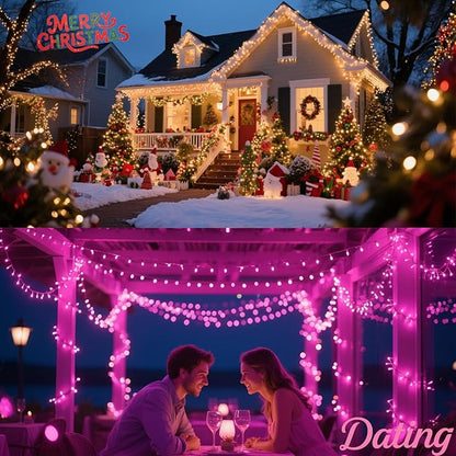 Pooqla Halloween Lights Battery Operated, Indoor Outdoor String Lights Total 200LED 16.6Ft*4, 50LED*4 Waterproof Fairy Lights for Halloween Decor, Orange and Purple, 4 Pack