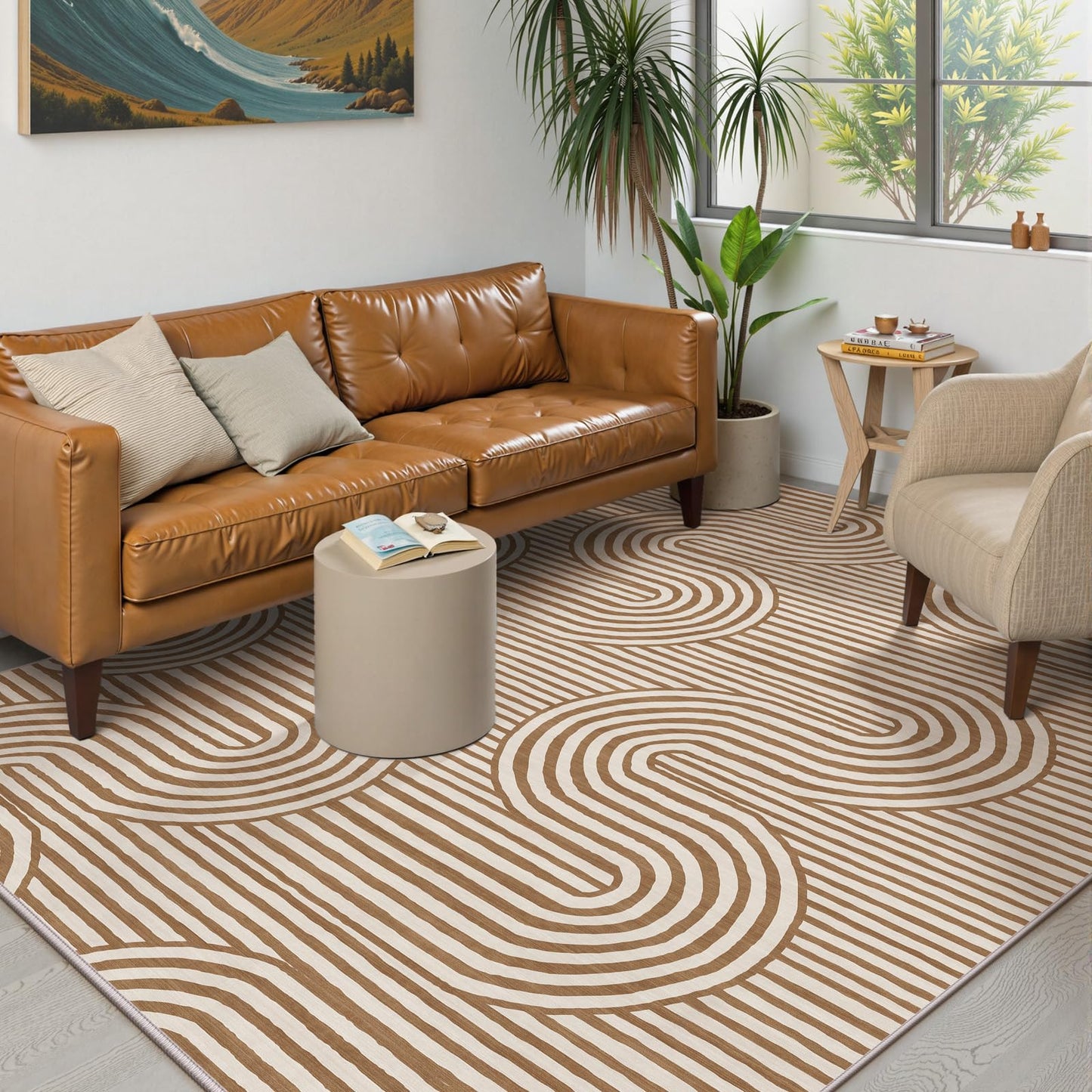 Lahome Modern Washable Rugs 8x10,Machine Washable Bedroom Rug Kids Rugs for Playroom Non Slip Soft, Play Room Backing Accent Ultra-Thin Carpet for Nursery Dining Room Classroom Alba（8'X10',Khaki