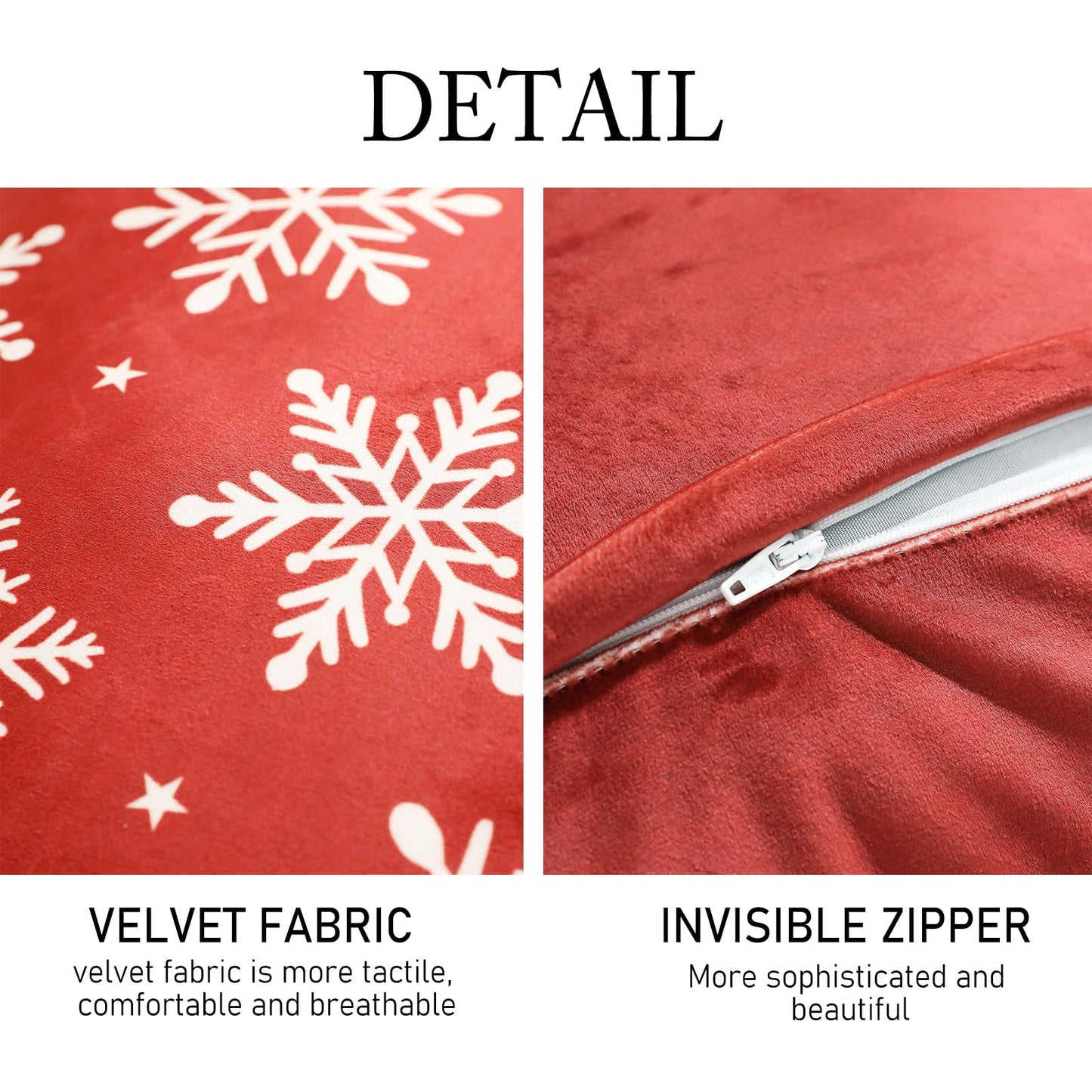 ISAENNE Design Square Classic Chrismas Style Throw Pillow Covers 18"x18", Red Soft Velvet Cushion Cover with Snowflakes Pattern Decor Pillowcases for Bed,Living Room,Outdoor,Car
