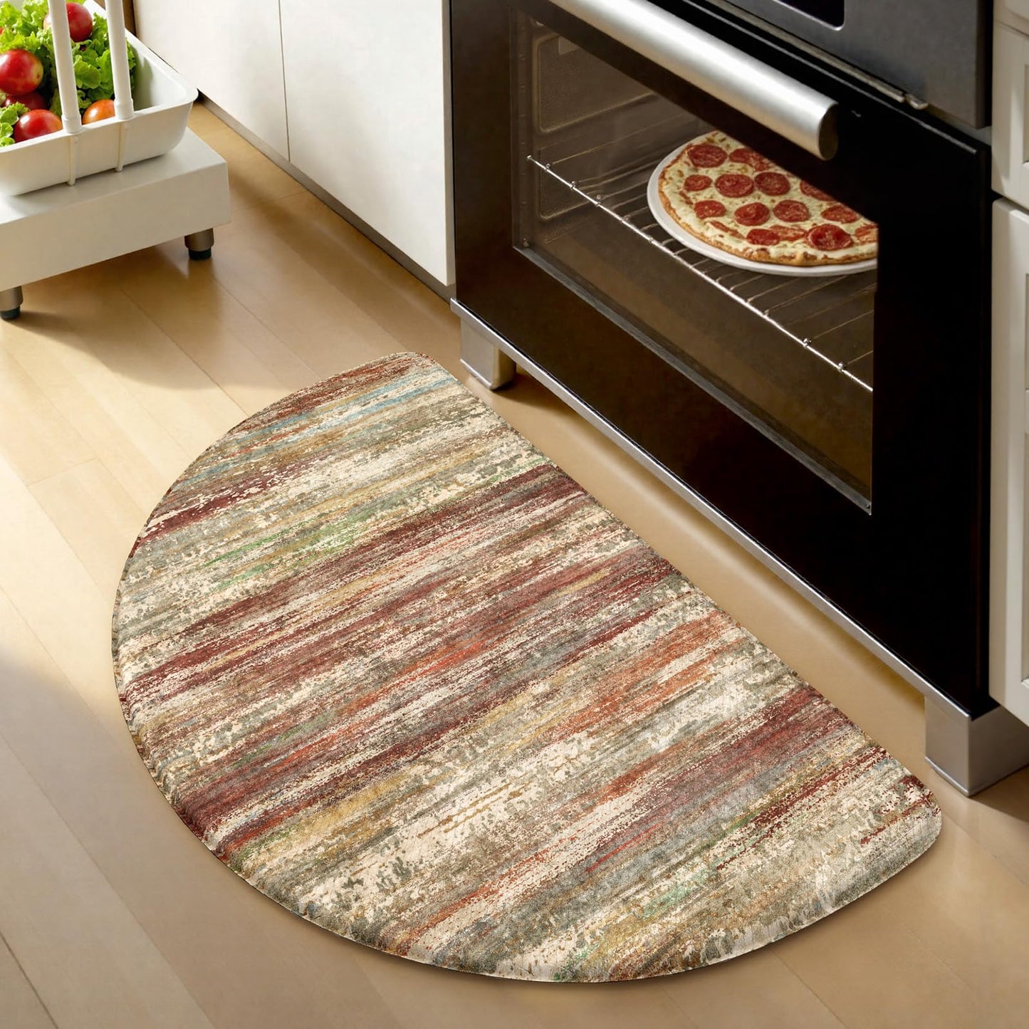 KIMODE Anti Fatigue Kitchen Mats for Floor 18"x28" Half Circle Cushioned Kitchen Floor Mats, Red Brown Abstract Kitchen Rug, Comfort Ergonomic Standing Desk Mat for Sink Laundry Office