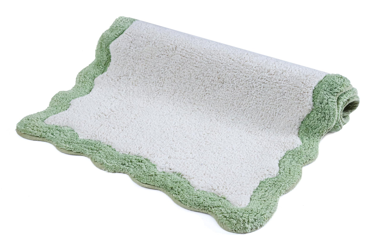 Cotton Scalloped Bathmat with Antiskid 20"x32" SAGE Green – 100% Cotton Scalloped Bath Mat, Anti Skid, Soft & Absorbent Bathroom Rug for Shower, Tub & Entryway