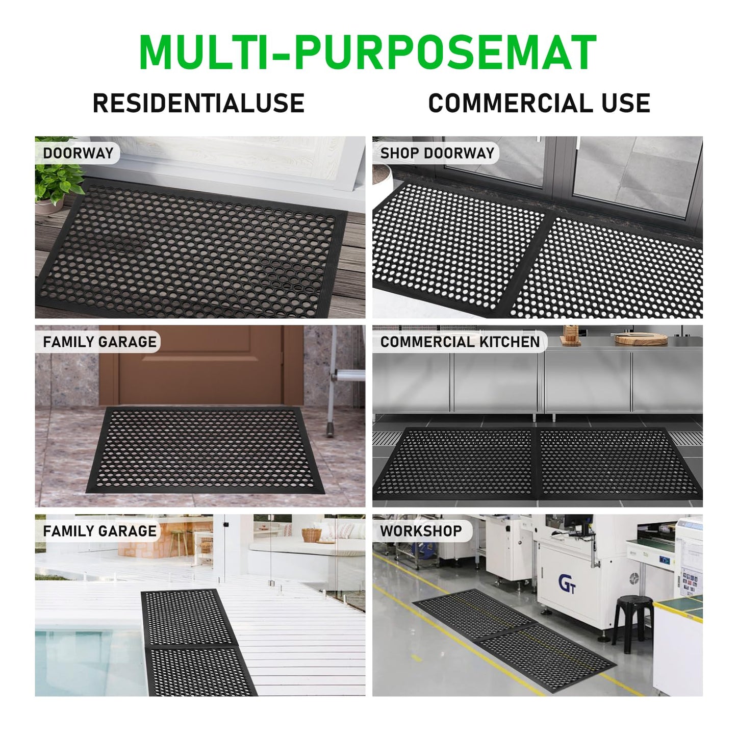 BEHERO Rubber Outdoor Mat, 36 x 24 inches Anti Fatigue Rubber Floor Mats, Non-Slip Front Door Mats Entrance, Heavy Duty Pool Mat Outside for Entryway
