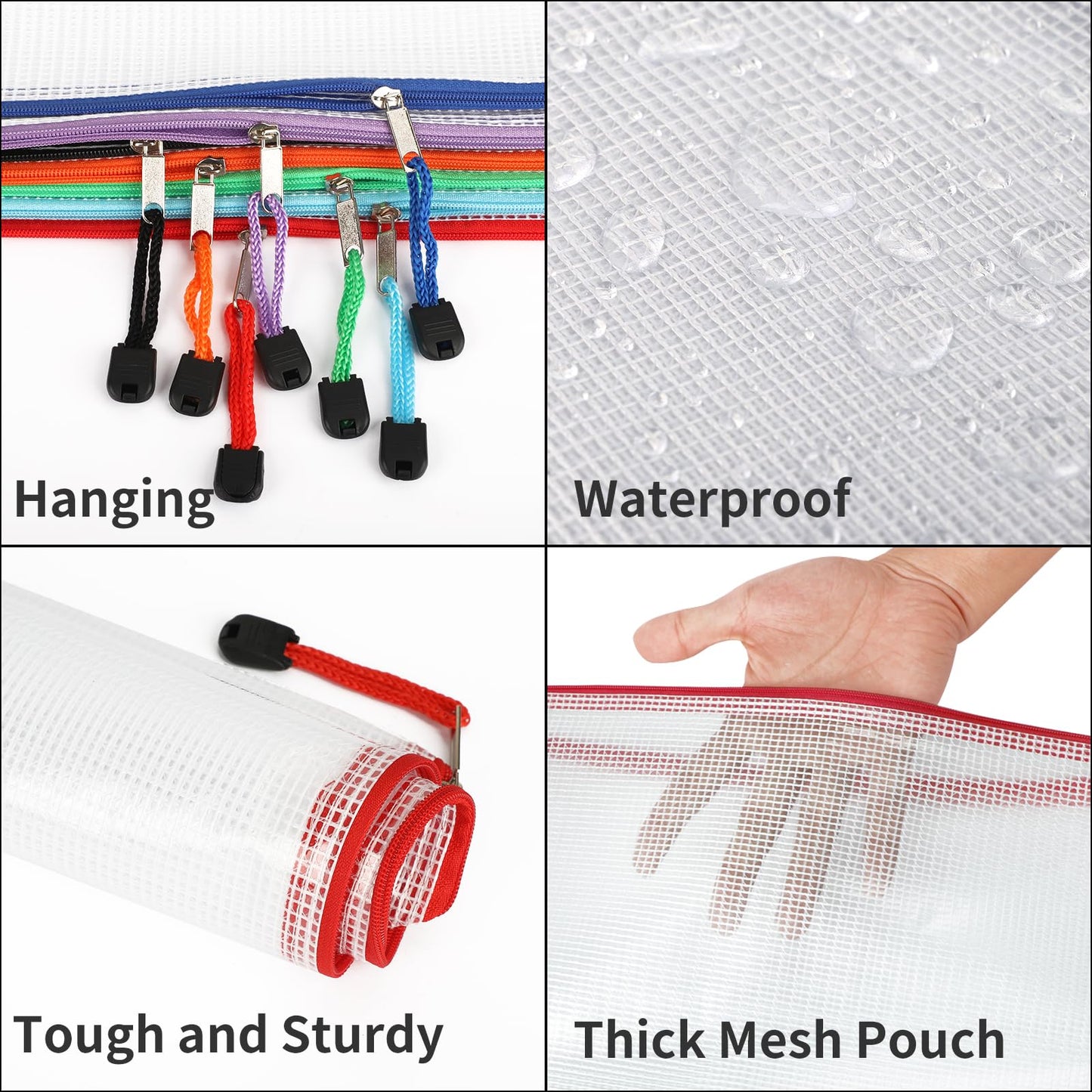 EOOUT 24pcs Mesh Zipper Pouch Bags, A4 Pencil Pouch for Organizing Storage, Waterproof Zipper Pouches, Letter Size, File Bags for School, Toys, Puzzle, Board Games and Office Supplies