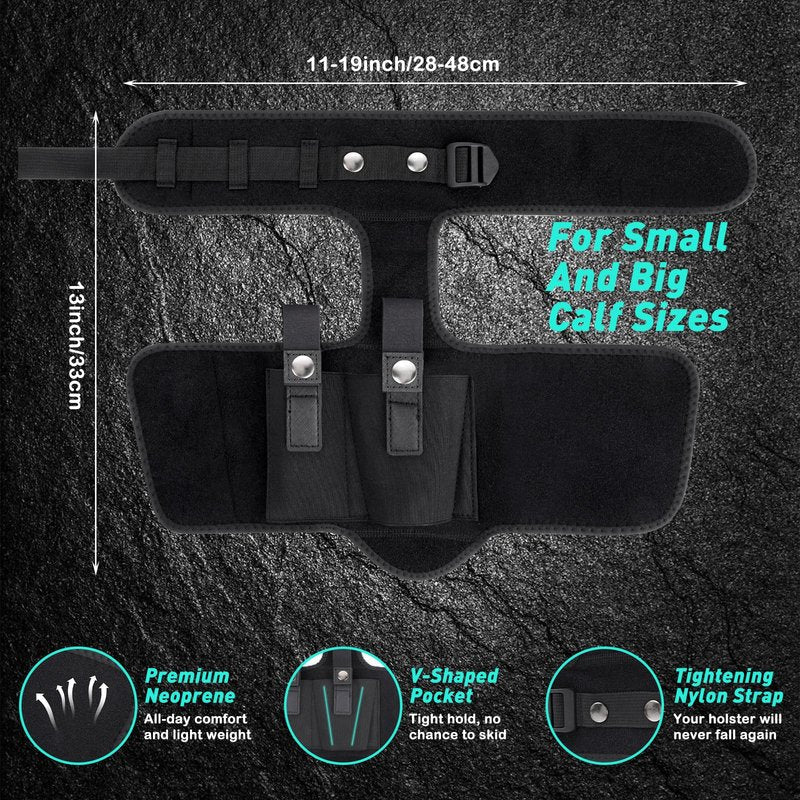 Funnysoft Ankle Holster for Concealed Carry Gun Leg Carry Pistol Holster with Pouch Compatible with Glock 43 26 19 SIG-P365 Ruger LCP 9mm 380 Adjustable Fit for Men Women(Classic)