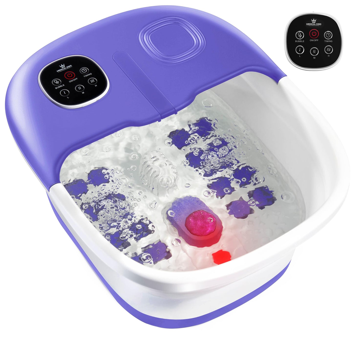 Medical king Foot Spa with Heat and Massage and Jets Includes A Remote Control A Pumice Stone Collapsible Massager with Bubbles and Vibration