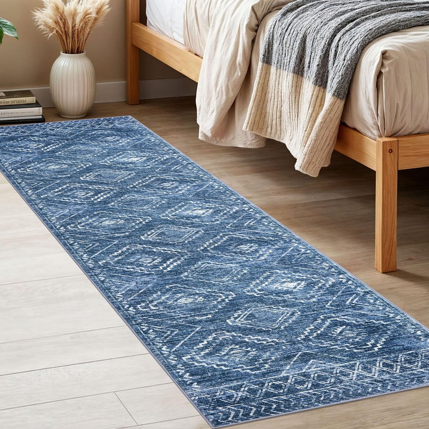KILOCOCO Runner Rug 2x6 Non Slip Washable Runner for Hallway Kitchen Runners Soft Printed Low-Pile Machine Washable Foldable Floor Blue Runners Rug for Entryway Bedroom Living Room Bathroom