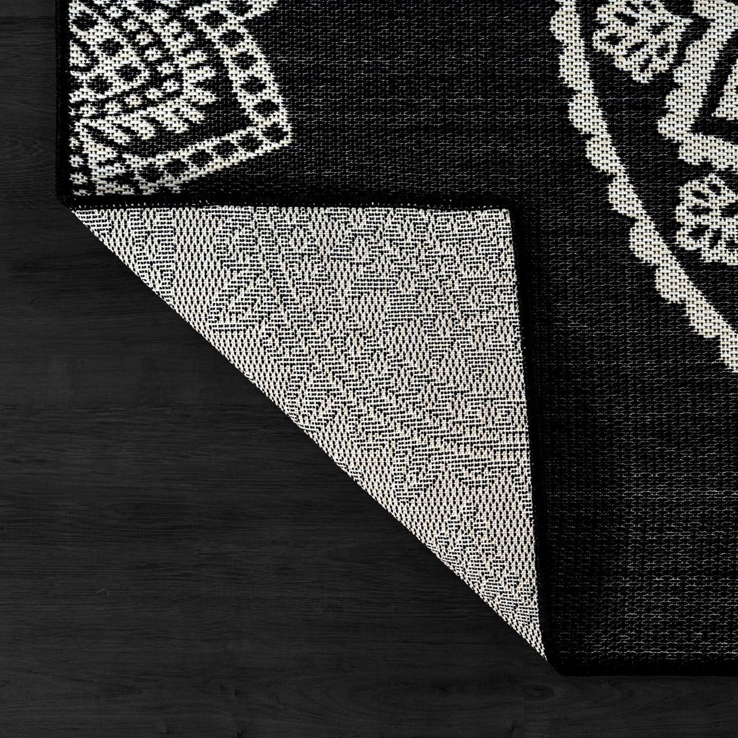 CAMILSON Outdoor Rug 10x14 Modern Large Area Rugs for Indoor and Outdoor Patios and Porches - Washable Non-Shedding Easy-to-Clean Outside Carpet (10 x 14 Medallion - Black/White)