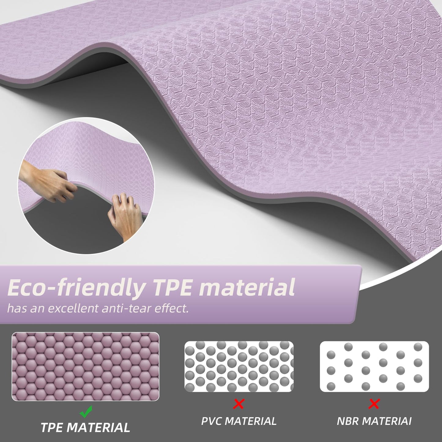 ONLYHE Extra Thick 12mm TPE Exercise Yoga Mat with Strap, 72"L x 24.8"W Non-slip Workout Mat for gymnastics, Pilates, Home, Workout, Gym Floor Fitness (Purple + Grey)