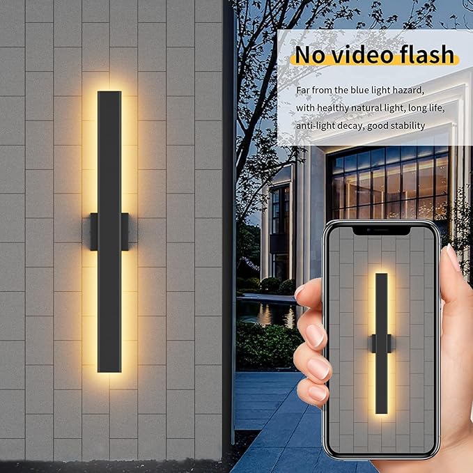 Aipsun 2 Packs LED Outdoor Wall Lights, 3000K 4000K 6000K, 23.6in Modern Black Outdoor Porch & Patio Wall Sconce, Linear Exterior Wall Light for Entrance, Hallway, Garage, Porch(3CCT)