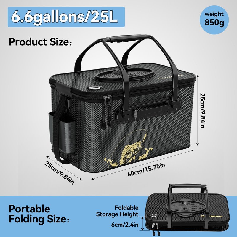 yuzhiyuan Fishing Bucket Foldable， 6Gallon/8Gallon/10Gallon,Live Fish Container Multi-Functional Live Fish Bait Bucket,for Fishing, Camping, Moving