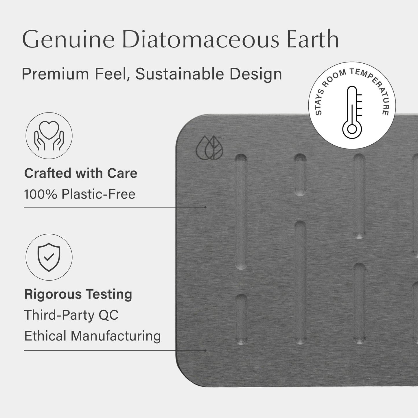 Dorai Home Stone Bath Mat - Premium Diatomaceous Earth Bath Floor Mats with Non-Slip Base, Fast-Drying Modern Shower Mat for Bathroom | Rain Slate