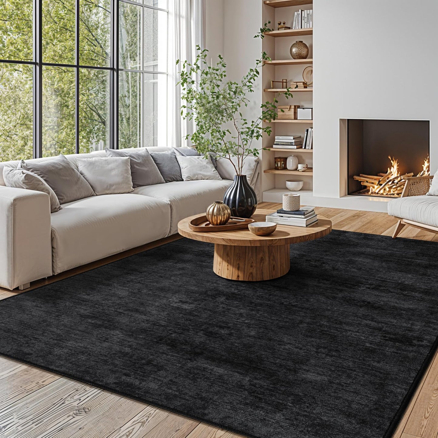 LIANLAM Washable Rug 6x9 Area Rugs for Living Room - Stain Resistant Non-Slip Backing Boho Rug for Bedroom,Durable & Ultra-Thin Vintage Large Area Rug(6x9,Black)
