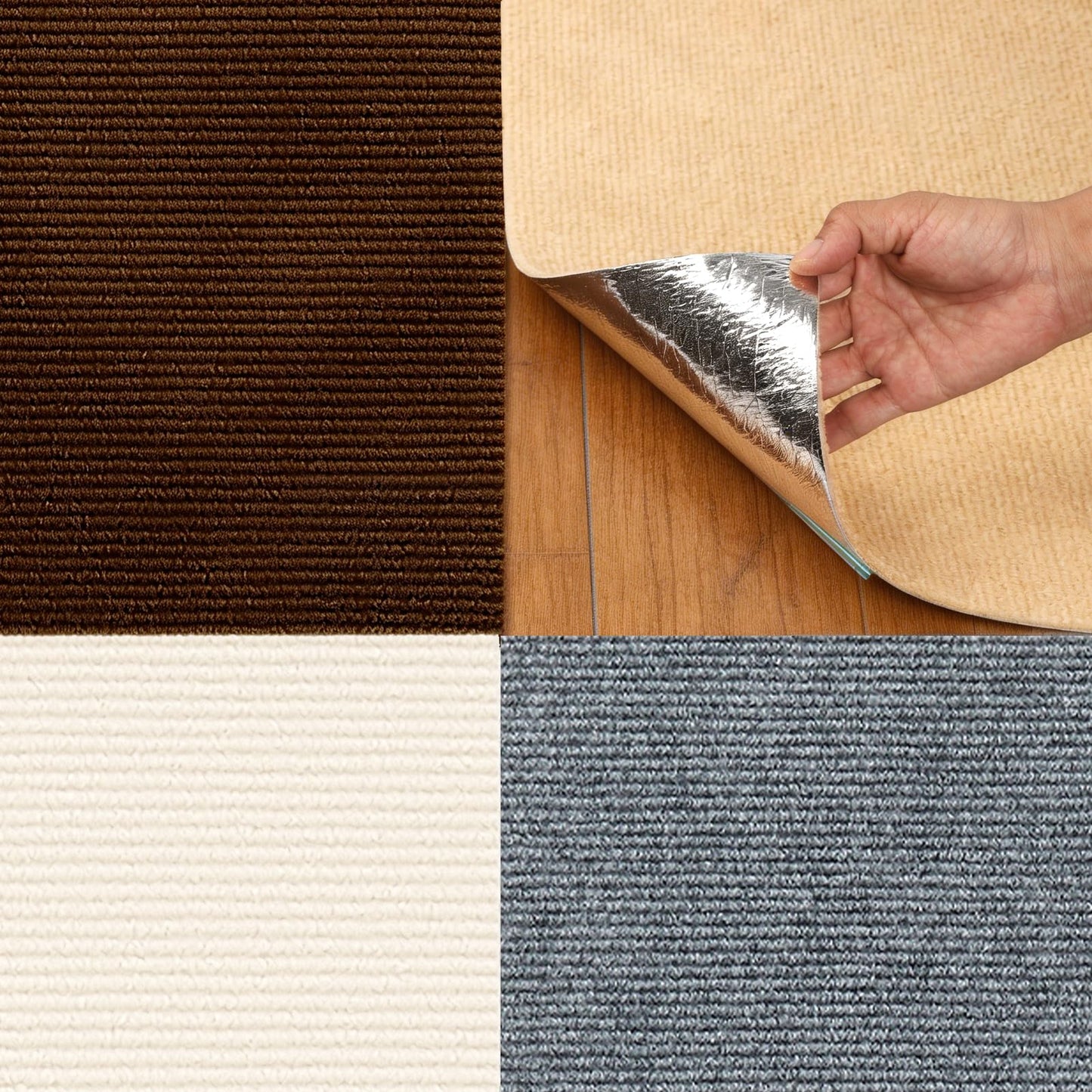 24" x 24" Carpet Tiles Peel and Stick 10Pcs (40 Sqft/Box, Light Gray)