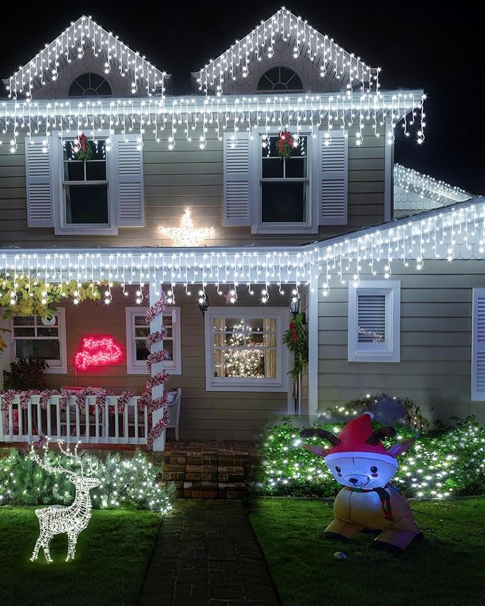 2 Pack 53FT 486 LED Christmas Lights Outdoor,Plug in Waterproof Christmas Lights for Outside, Timer & Memory, 8 Modes Hanging Fairy Light for Wedding Decorations House Eaves Yard Patio, Cool White