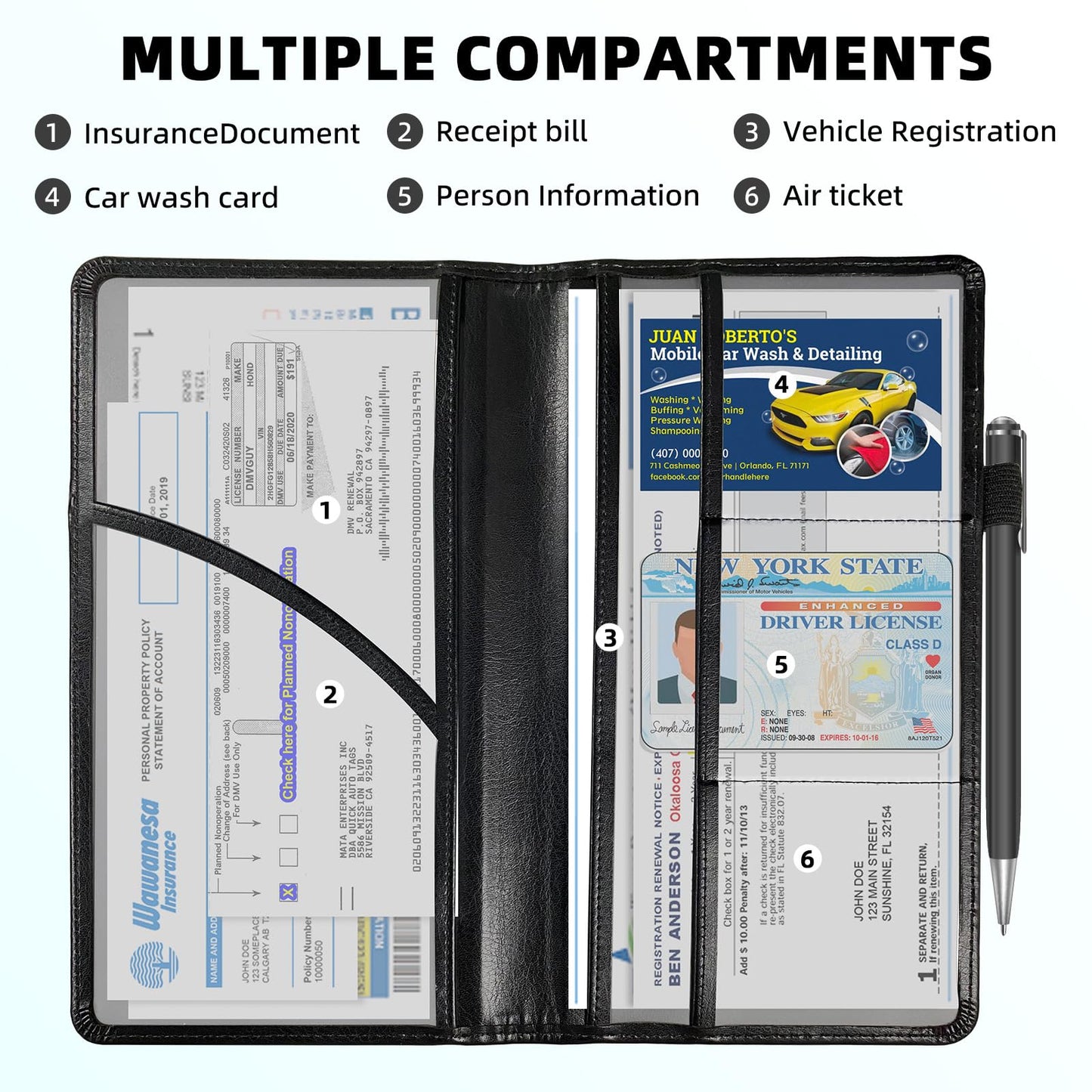 Tudguiloae Car Registration and Insurance Card Holder, Trunk Document Holder Organizer, Essential Vehicle Glove Box Organizer Leather Wallet for Driver,Wolves Love