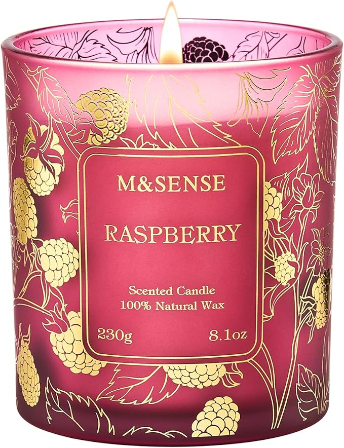 M&SENSE Raspberry Scented Soy Candles, 8.1oz 42-Hour Burn Time Vegan No Toxin, Aromatherapy Relaxing Refreshing Candles for Stress Relief, Fall Winter Thanksgiving Christmas Gifts Housewarming Gift
