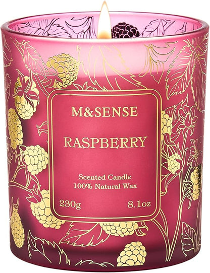M&SENSE Raspberry Scented Soy Candles, 8.1oz 42-Hour Burn Time Vegan No Toxin, Aromatherapy Relaxing Refreshing Candles for Stress Relief, Fall Winter Thanksgiving Christmas Gifts Housewarming Gift