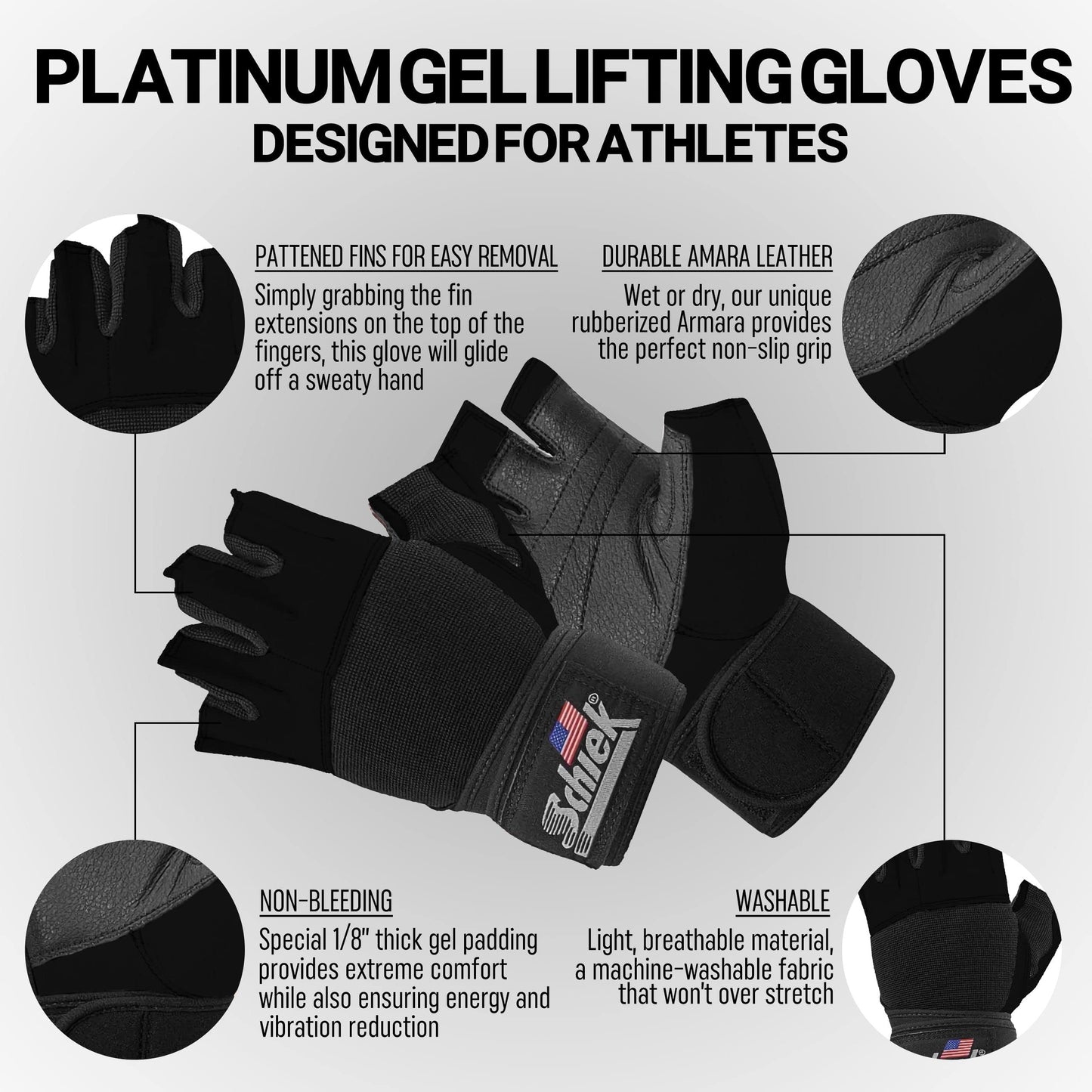 Schiek Sports 530 Platinum Lifting Gloves with Gel Pad - Weightlifting Gloves for Women and Men