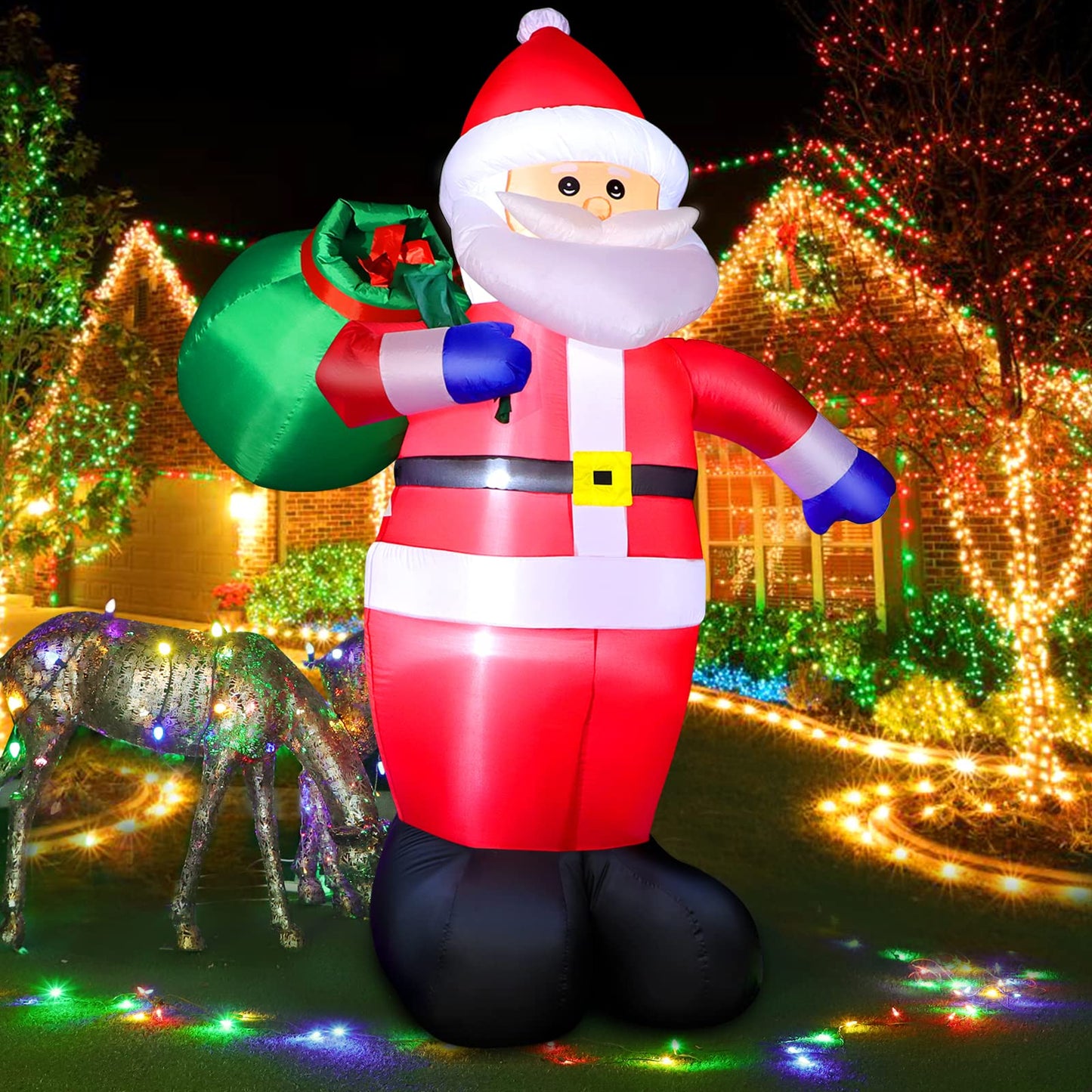 8 FT Christmas Inflatables Santa Claus Outdoor Decorations, Blow Up Santa Claus with Gifts Bag, Big Santa Carrying Presents Sack, Built-in LED Light, Xmas Outside Decor for Front Back Yard Garden Lawn