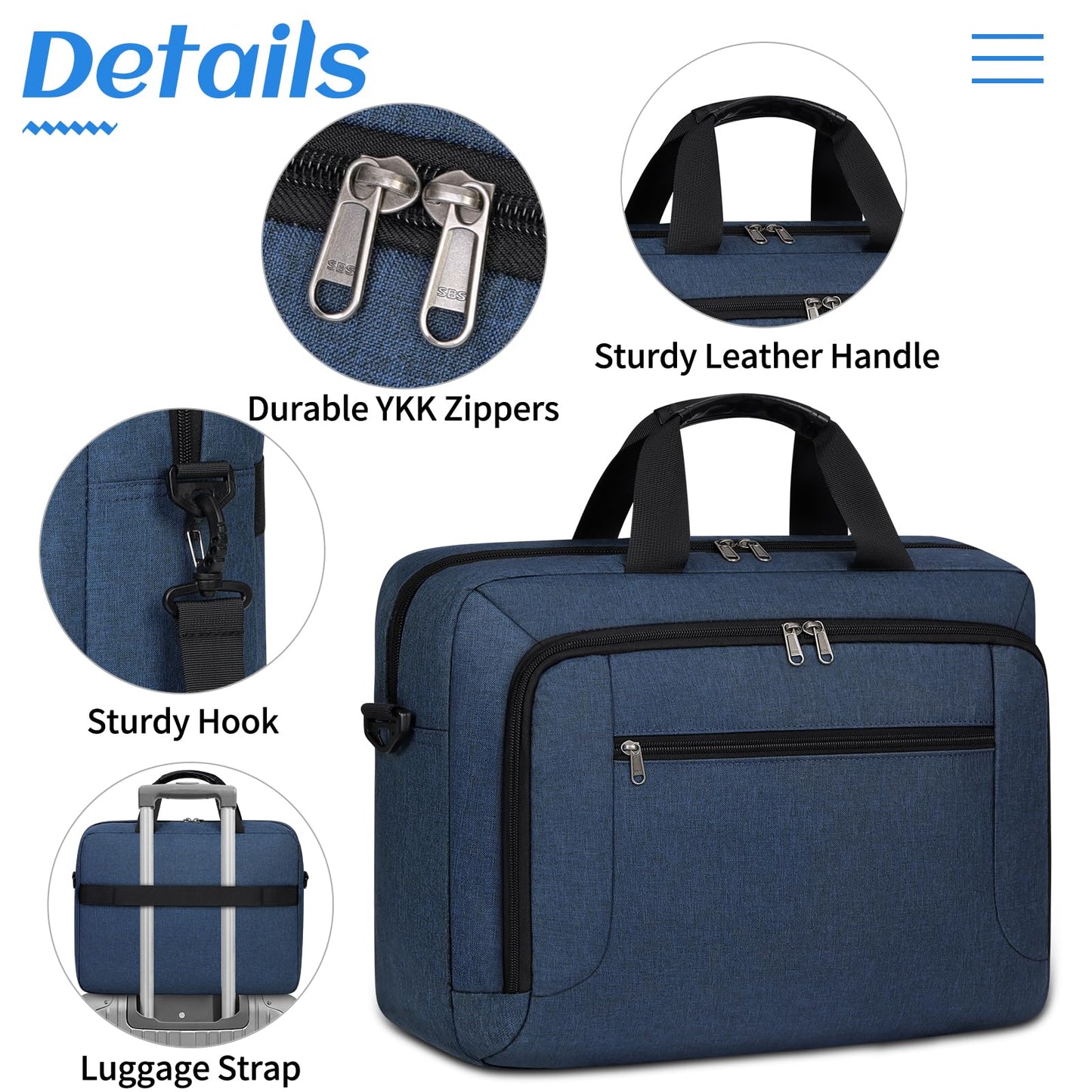 Laptop Bag 17.3 Inch Laptop Briefcase Large Waterproof Laptop Case for Men Women Business Office Work Computer Bag 17 Inch Adjustable Shoulder Messenger Bag, Blue