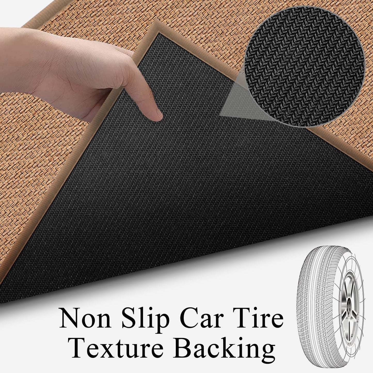 20ft Natural Jute Hallway Runner Rug Non Slip Washable, Rubber Backed Long Khaki Indoor Entryway Runner, Absorbent Kitchen Carpet Sink Rug