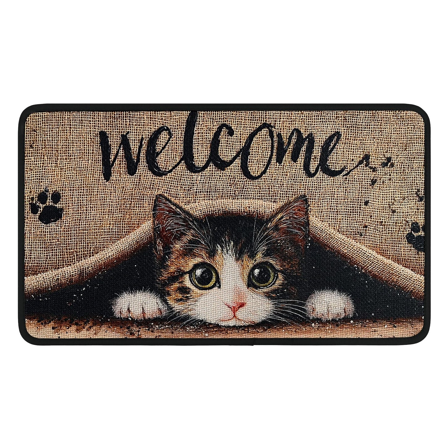 Worltoldb Welcome Cat Door Mat Indoor Outdoor Entrance Floor Mats Non-Slip Washable Decor Rugs 27x15 Inch
