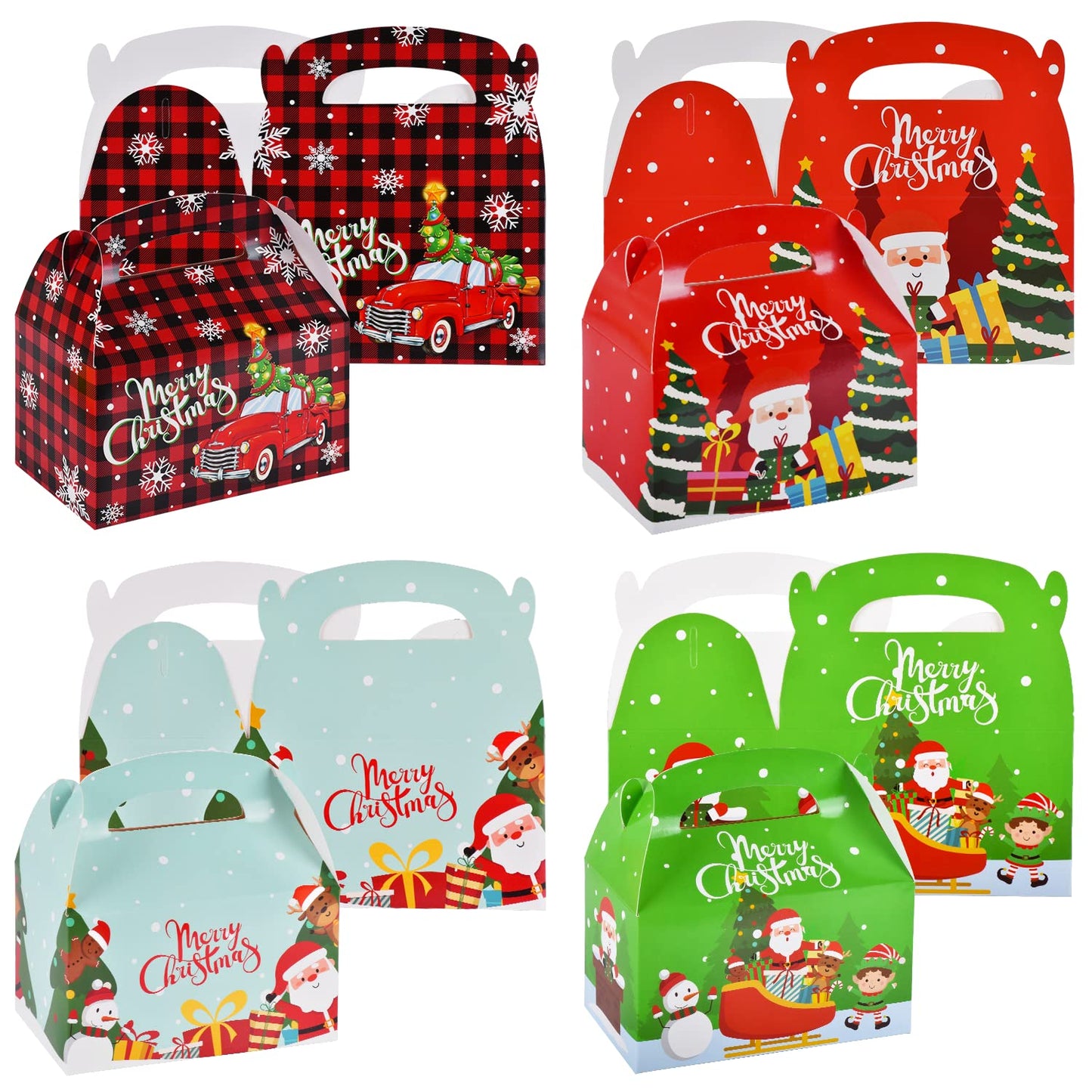 Gatherfun 24 Pieces Christmas Treat Box Candy Gable Boxes Goodie Boxes Cardboard Present Box Cookie with Handles for Christmas Party Favors, 6.2 x 3.5 x 3.5 Inches, 4 Designs