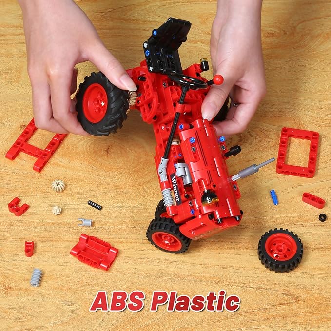 Classic 1/12 Red Tractor Building Blocks SetFarm Tractor Building Kit Toy for Kids Ages 6+STEM Educational Construction Kit for Kids 302 PCS with Shifting &amp Steering &amp Flip Hood Structure