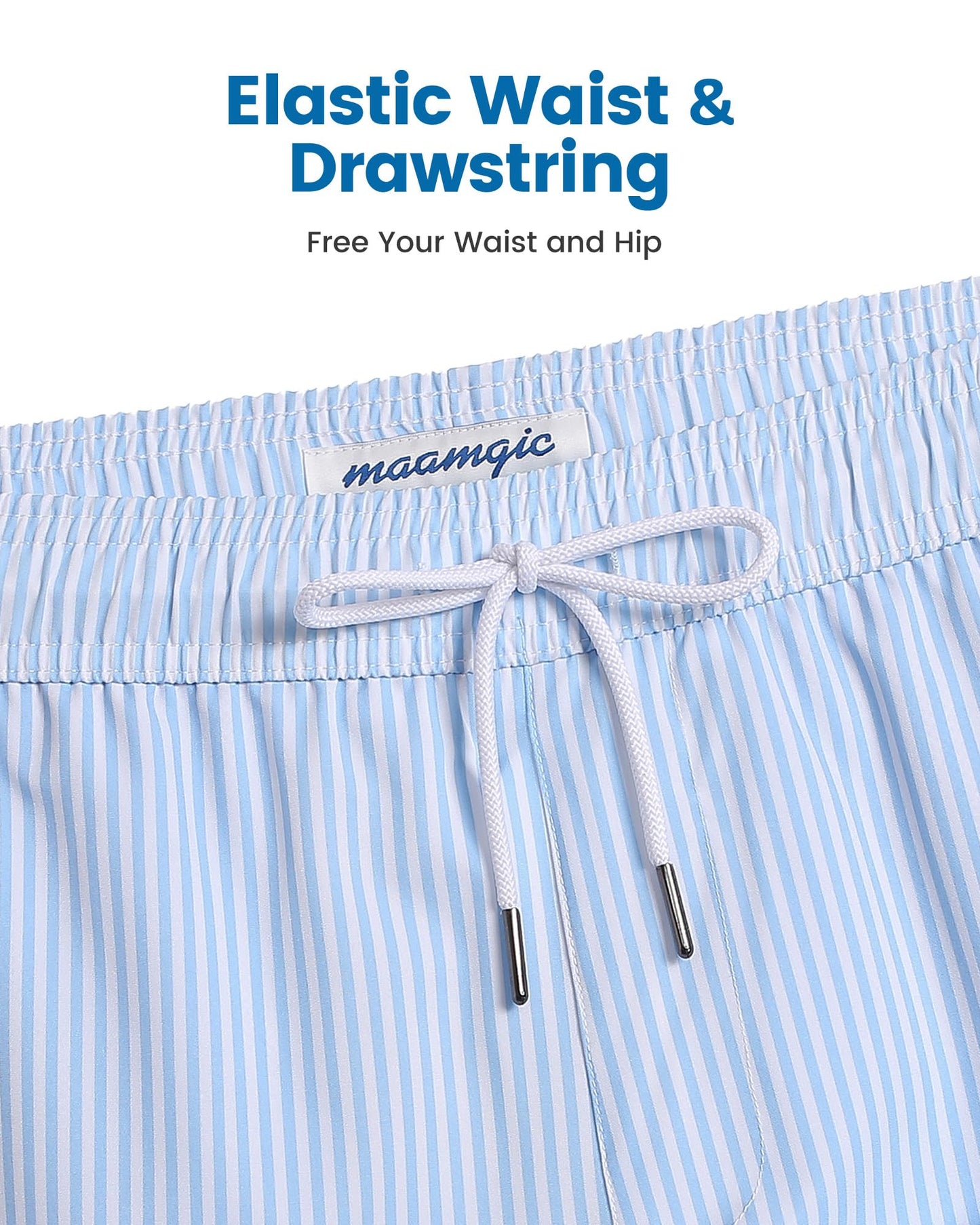maamgic 2 in 1 Mens Swim Trunks 7 Inch Swim Shorts Swim Suits Board Shorts Blue Stripe-White XX-Large