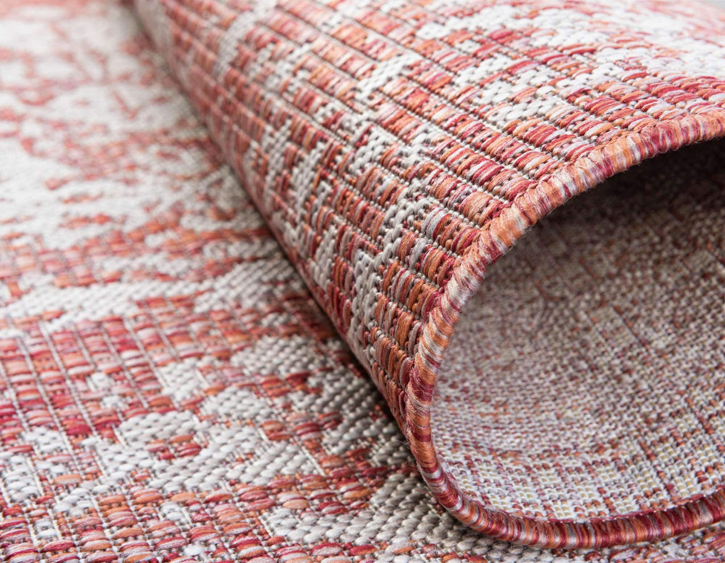 Unique Loom Outdoor Traditional Collection Area Rug - Timeworn (2' x 6' 1" Runner, Rust Red/ Gray)
