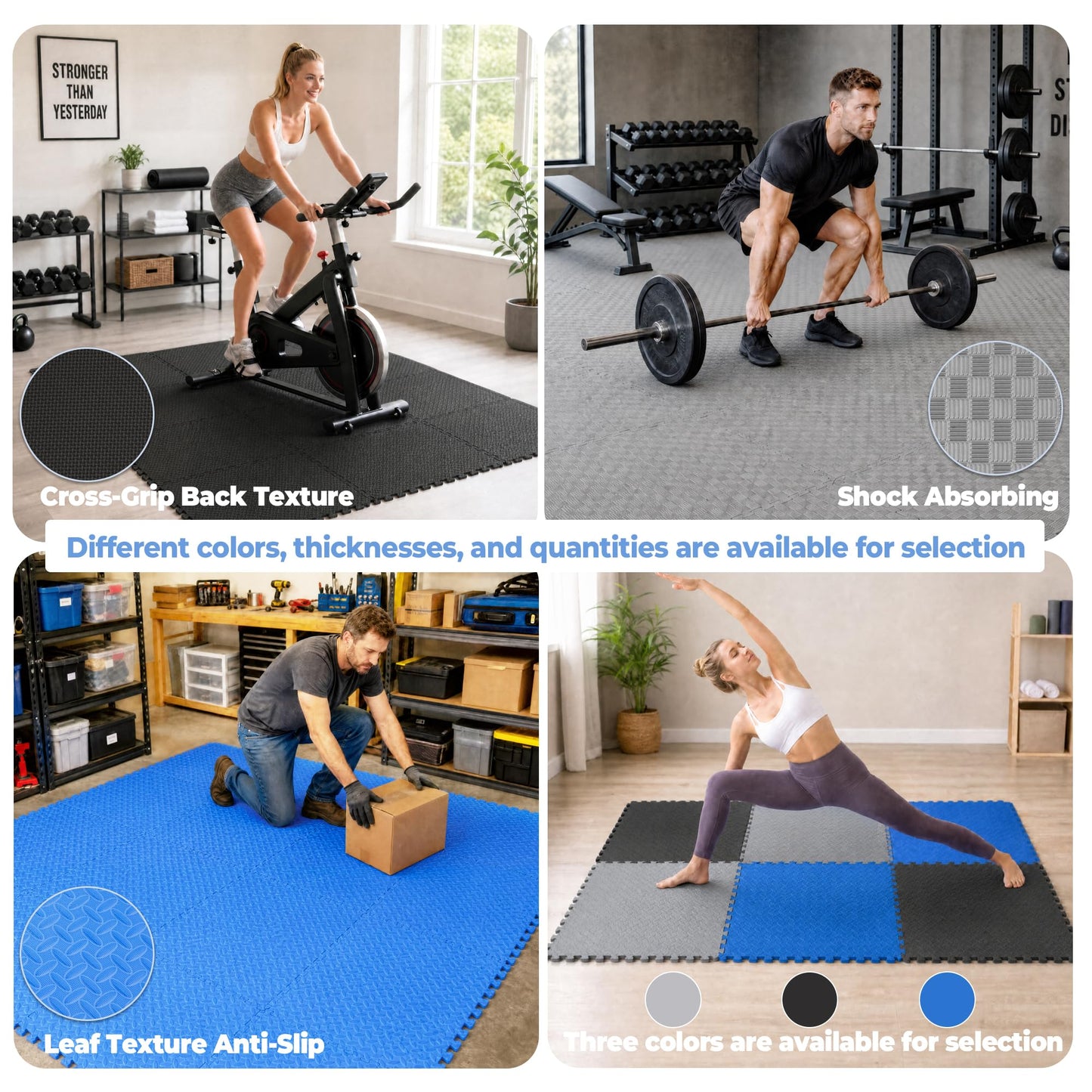 HulkFit Puzzle Exercise Mat, 1 Inch EVA Interlocking Foam Floor Tiles Workout Mat for Home Gym Equipment, MMA, Gymnastics, Shock-Absorbing Workout Mat for Garage Flooring and Apartments, 18 Tiles